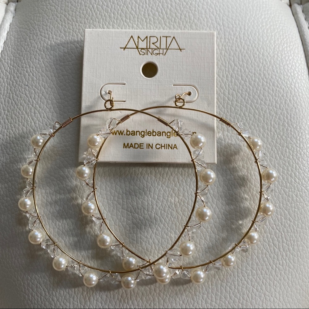 AMRITA SINGH Pearl & Crystal XL Hoop Earrings NWT